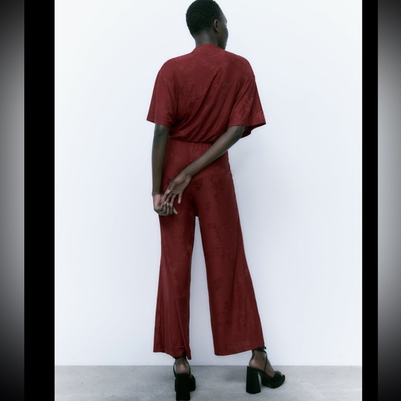 Zara Burgundy Jacquard Jumpsuit - Picture 4 of 8